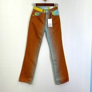 Zara - NWT Tye Dye Mid Rise Regular Length Straight Fit Jeans Size 0